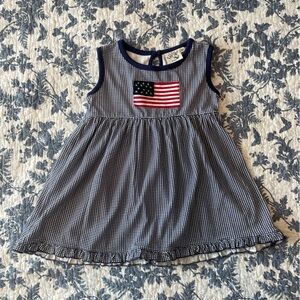 LUIGI | Navy & White American Flag Ruffle Trim Dress - Size: 3T